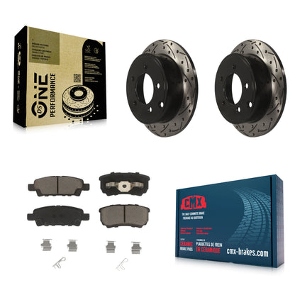 [Arrière] Kit de disque (percé rainuré revêtu) et plaquette (céramique) de frein pour Jeep Dodge Patriot Chrysler Compass Avenger 200 Caliber Sebring Mitsubishi Lancer KDC-100717