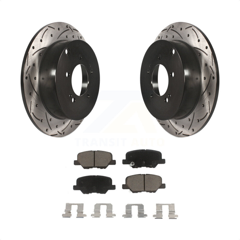 [Arrière] Kit de disque (percé rainuré revêtu) et plaquette (céramique) de frein pour 2013 Mitsubishi Outlander 3.0L KDC-100718 par Transit Auto