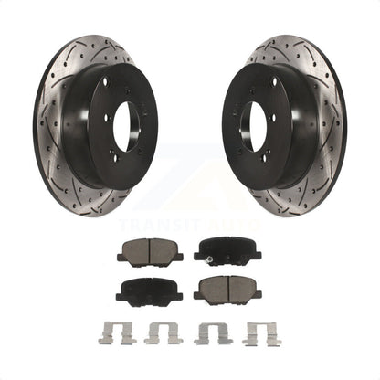 [Arrière] Kit de disque (percé rainuré revêtu) et plaquette (céramique) de frein pour 2013 Mitsubishi Outlander 3.0L KDC-100718 par Transit Auto