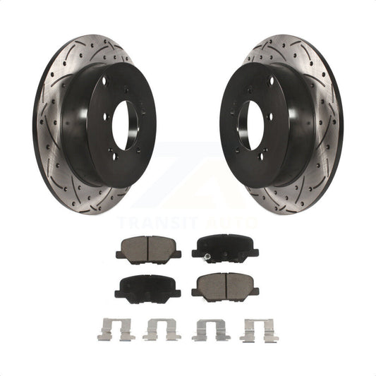 [Arrière] Kit de disque (percé rainuré revêtu) et plaquette (céramique) de frein pour 2013 Mitsubishi Outlander 3.0L KDC-100718 par Transit Auto