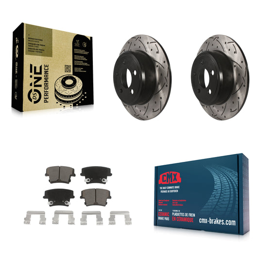 [Arrière] Kit de disque (percé rainuré revêtu) et plaquette (céramique) de frein pour Dodge Charger Chrysler 300 Challenger Magnum Avenger KDC-100719