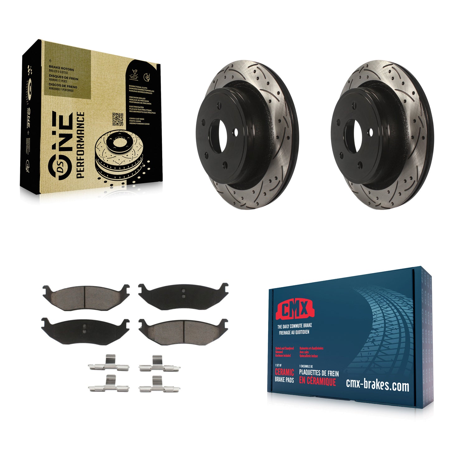 [Arrière] Kit de disque (percé rainuré revêtu) et plaquette (céramique) de frein pour Ram 1500 Dodge Durango Classic Chrysler Aspen KDC-100720