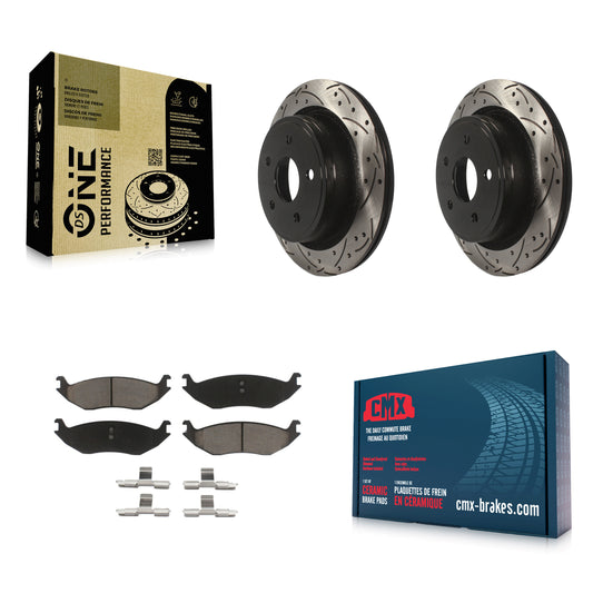 [Arrière] Kit de disque (percé rainuré revêtu) et plaquette (céramique) de frein pour Ram 1500 Dodge Durango Classic Chrysler Aspen KDC-100720