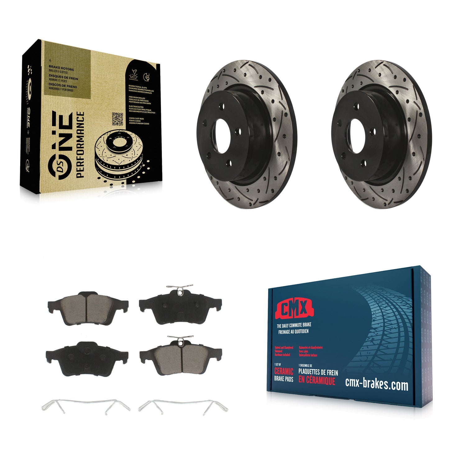 [Arrière] Kit de disque (percé rainuré revêtu) et plaquette (céramique) de frein pour Ford Escape Connect C-Max KDC-100725