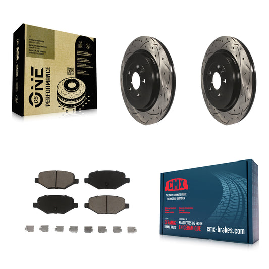 [Arrière] Kit de disque (percé rainuré revêtu) et plaquette (céramique) de frein pour Ford Explorer Police Interceptor Utility Lincoln MKS Flex Taurus MKT KDC-100729