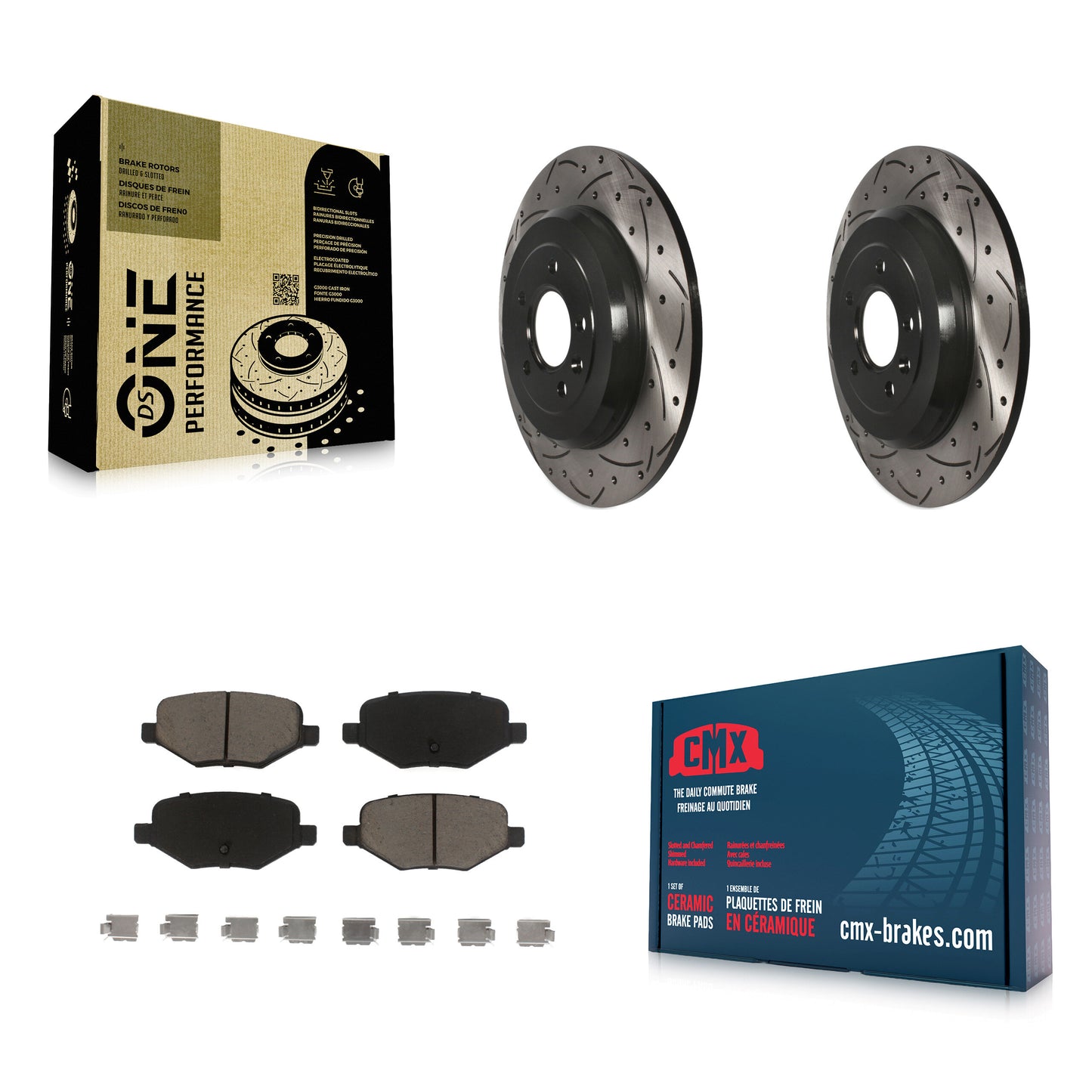 [Arrière] Kit de disque (percé rainuré revêtu) et plaquette (céramique) de frein pour Ford Explorer Edge Taurus Flex Lincoln MKX MKS MKT KDC-100730