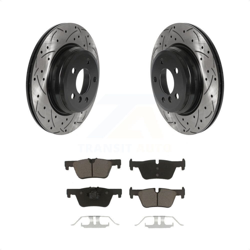 [Arrière] Kit de disque (percé rainuré revêtu) et plaquette (céramique) de frein pour 2015 BMW 328i xDrive sans Blue Painted Calipers KDC-100735 par Transit Auto