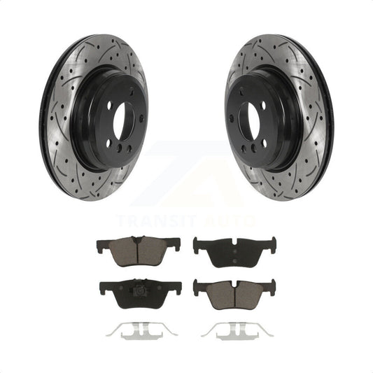 [Arrière] Kit de disque (percé rainuré revêtu) et plaquette (céramique) de frein pour 2015 BMW 328i xDrive sans Blue Painted Calipers KDC-100735 par Transit Auto
