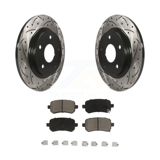 [Arrière] Kit de disque (percé rainuré revêtu) et plaquette (céramique) de frein pour Dodge Grand Caravan Chrysler Town & Country Journey Volkswagen Routan Ram C/V KDC-100737 par Transit Auto