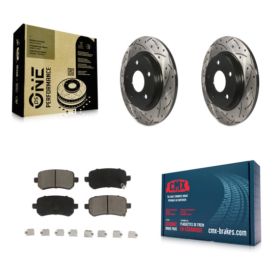 [Arrière] Kit de disque (percé rainuré revêtu) et plaquette (céramique) de frein pour Dodge Grand Caravan Chrysler Town & Country Journey Volkswagen Routan Ram C/V KDC-100737
