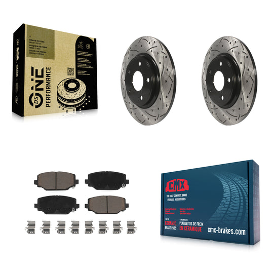 [Arrière] Kit de disque (percé rainuré revêtu) et plaquette (céramique) de frein pour Dodge Grand Caravan Journey Chrysler Town & Country Ram C/V Volkswagen Routan KDC-100738