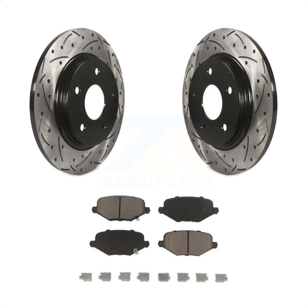 [Arrière] Kit de disque (percé rainuré revêtu) et plaquette (céramique) de frein pour Dodge Grand Caravan Chrysler Town & Country Journey Ram C/V Volkswagen Routan KDC-100739 par Transit Auto