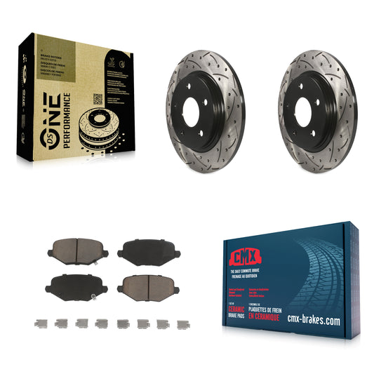 [Arrière] Kit de disque (percé rainuré revêtu) et plaquette (céramique) de frein pour Dodge Grand Caravan Chrysler Town & Country Journey Ram C/V Volkswagen Routan KDC-100739