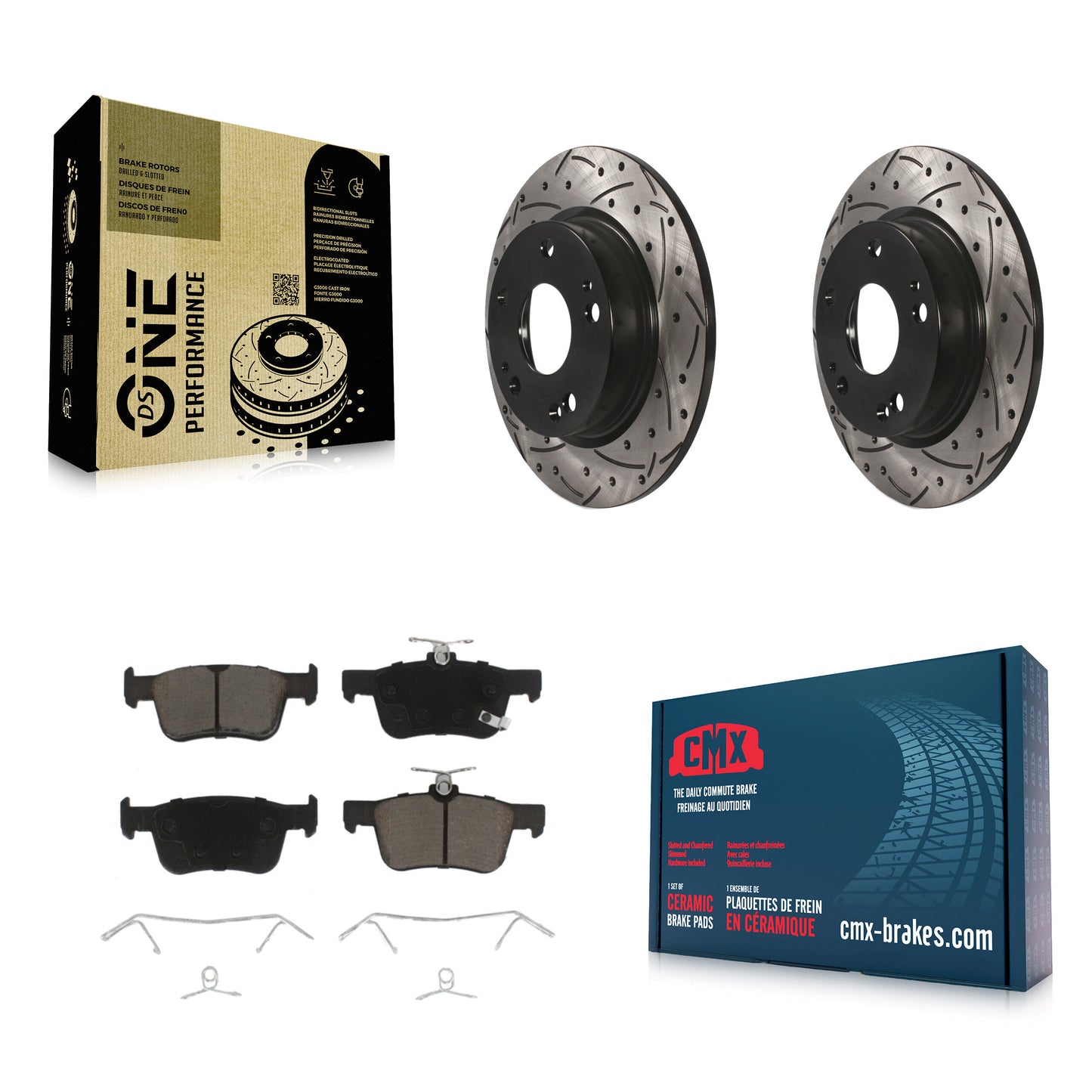 [Arrière] Kit de disque (percé rainuré revêtu) et plaquette (céramique) de frein pour Honda Civic KDC-100740