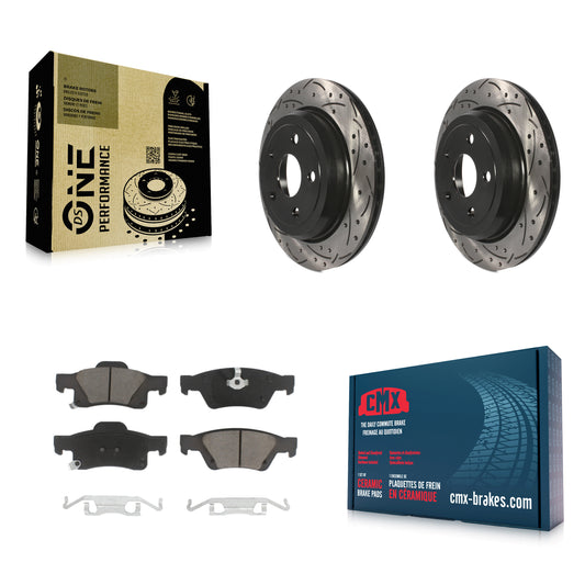 [Arrière] Kit de disque (percé rainuré revêtu) et plaquette (céramique) de frein pour Jeep Grand Cherokee Dodge Durango WK KDC-100743