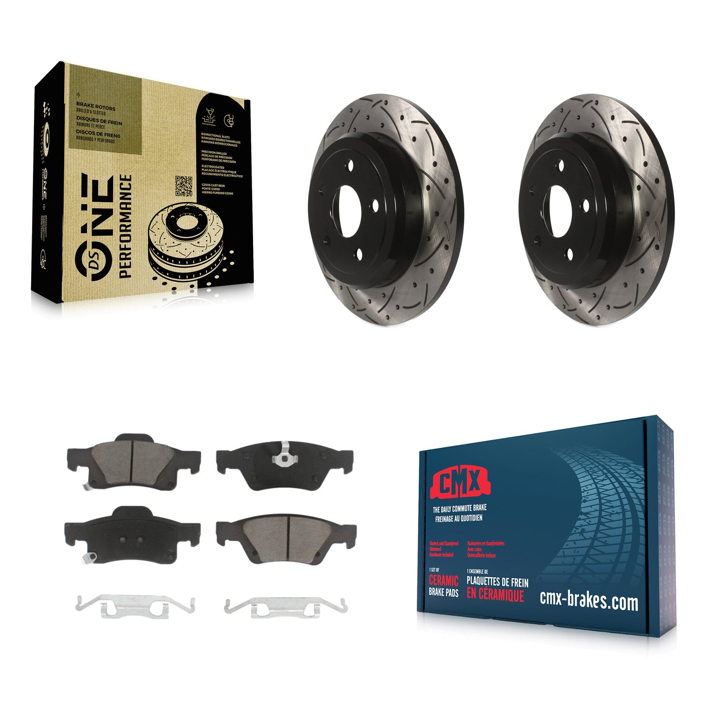[Arrière] Kit de disque (percé rainuré revêtu) et plaquette (céramique) de frein pour Jeep Grand Cherokee Dodge Durango KDC-100744