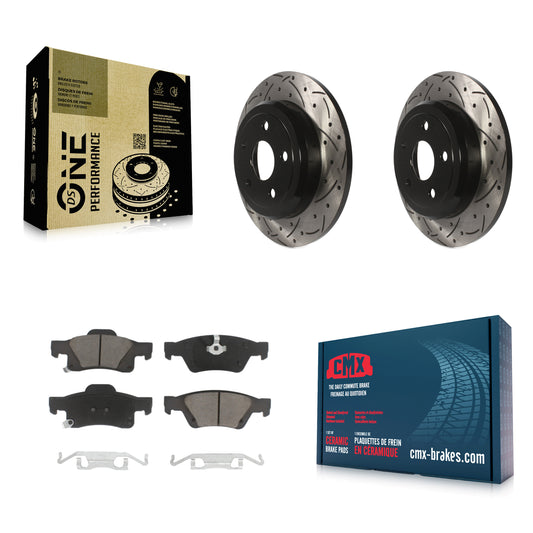[Arrière] Kit de disque (percé rainuré revêtu) et plaquette (céramique) de frein pour Jeep Grand Cherokee Dodge Durango KDC-100744