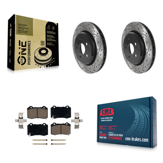 [Arrière] Kit de disque (percé rainuré revêtu) et plaquette (céramique) de frein pour Jeep Grand Cherokee Dodge Durango KDC-100745