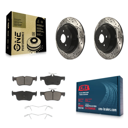 [Arrière] Kit de disque (percé rainuré revêtu) et plaquette (céramique) de frein pour Ford Edge Fusion Lincoln MKX MKZ Nautilus Continental Police Responder Hybrid SSV Plug-In KDC-100749