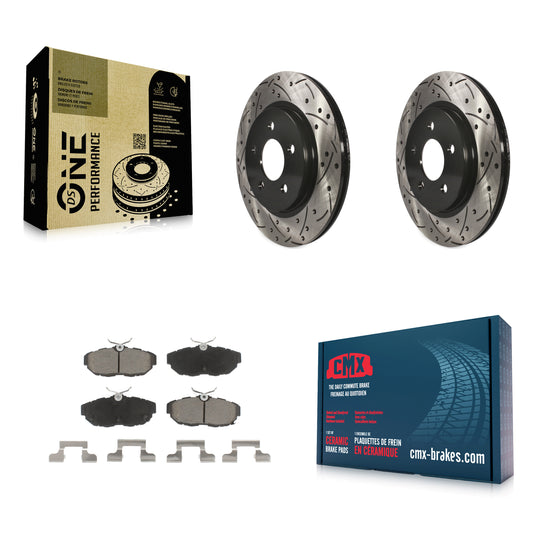 [Arrière] Kit de disque (percé rainuré revêtu) et plaquette (céramique) de frein pour Ford Mustang KDC-100751