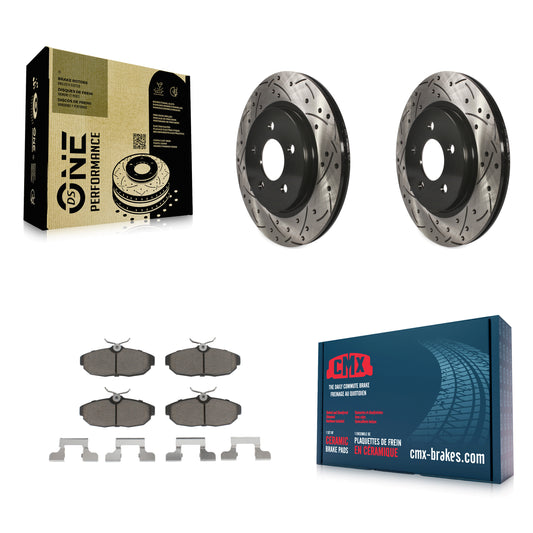 [Arrière] Kit de disque (percé rainuré revêtu) et plaquette (céramique) de frein pour Ford Mustang KDC-100752