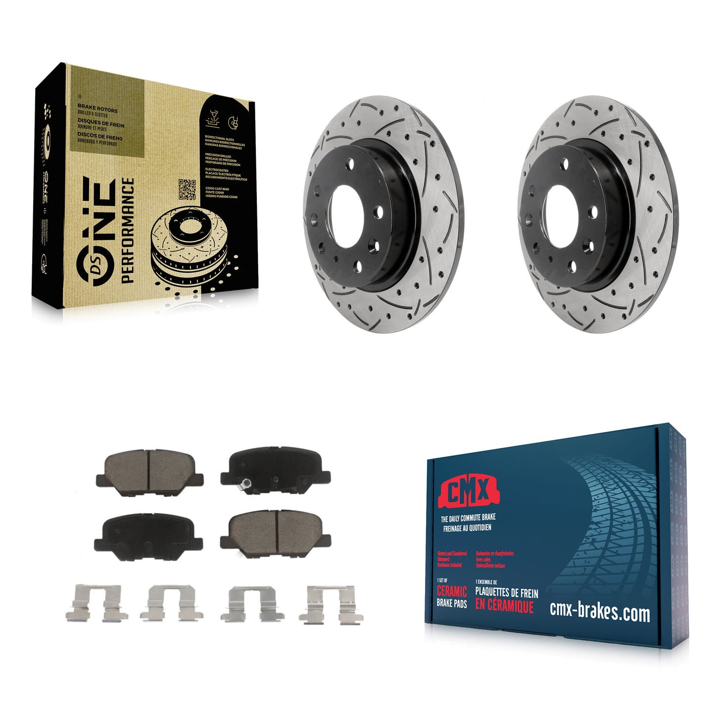 [Arrière] Kit de disque (percé rainuré revêtu) et plaquette (céramique) de frein pour Mazda 3 Sport KDC-100755