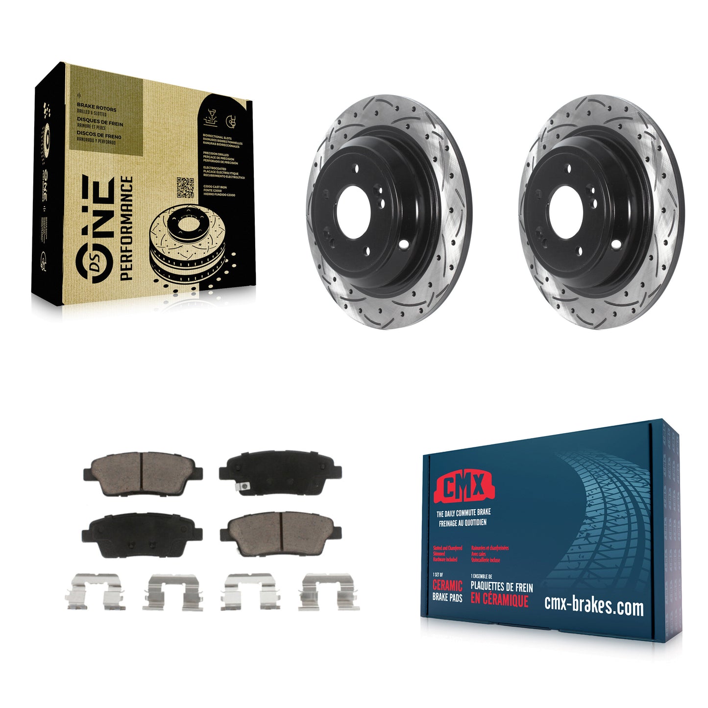 [Arrière] Kit de disque (percé rainuré revêtu) et plaquette (céramique) de frein pour Hyundai Genesis G80 Kia K900 KDC-100757