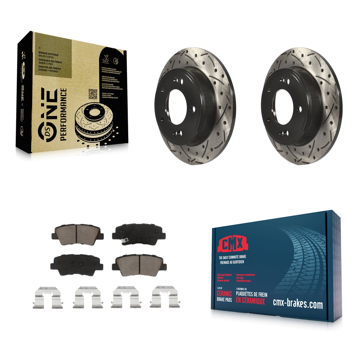 [Arrière] Kit de disque (percé rainuré revêtu) et plaquette (céramique) de frein pour Hyundai Elantra Kia Soul Forte Veloster GT Forte5 Coupe Koup KDC-100760