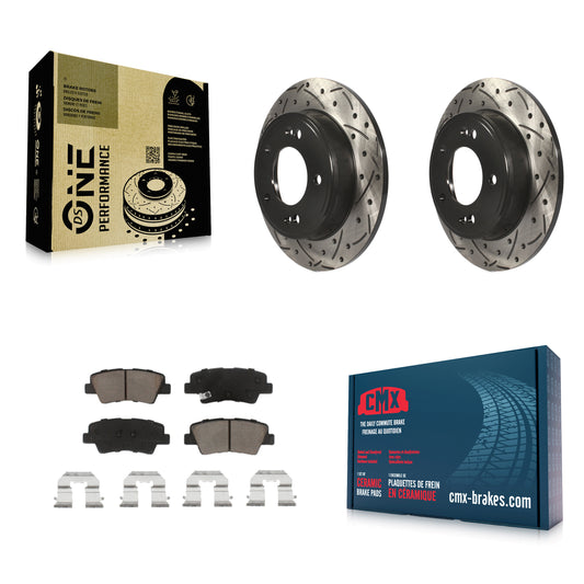 [Arrière] Kit de disque (percé rainuré revêtu) et plaquette (céramique) de frein pour Hyundai Elantra Kia Soul Forte Veloster GT Forte5 Coupe Koup KDC-100760