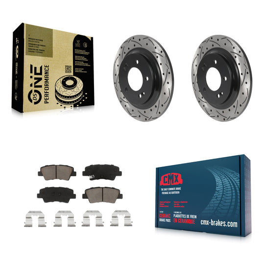 [Arrière] Kit de disque (percé rainuré revêtu) et plaquette (céramique) de frein pour Kia Optima Hyundai Sonata Cadenza Soul EV KDC-100761