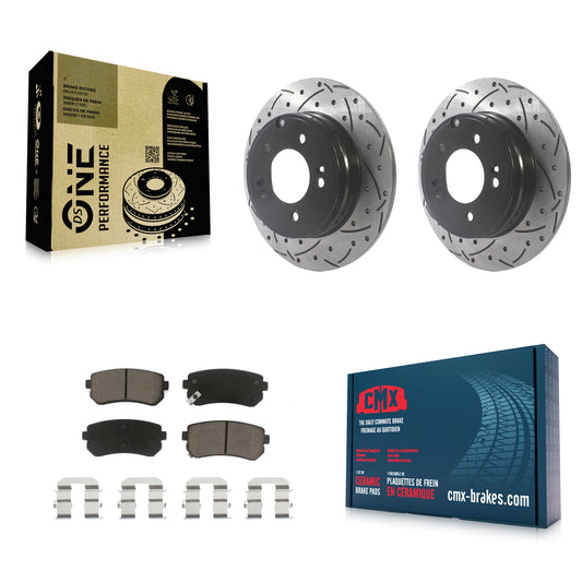 [Arrière] Kit de disque (percé rainuré revêtu) et plaquette (céramique) de frein pour Hyundai Sonata Tucson Kia Cadenza KDC-100762