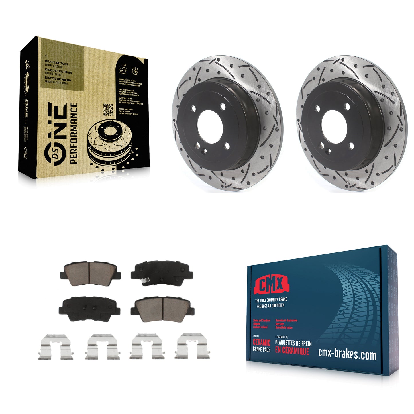 [Arrière] Kit de disque (percé rainuré revêtu) et plaquette (céramique) de frein pour Hyundai Accent Kia Rio KDC-100763