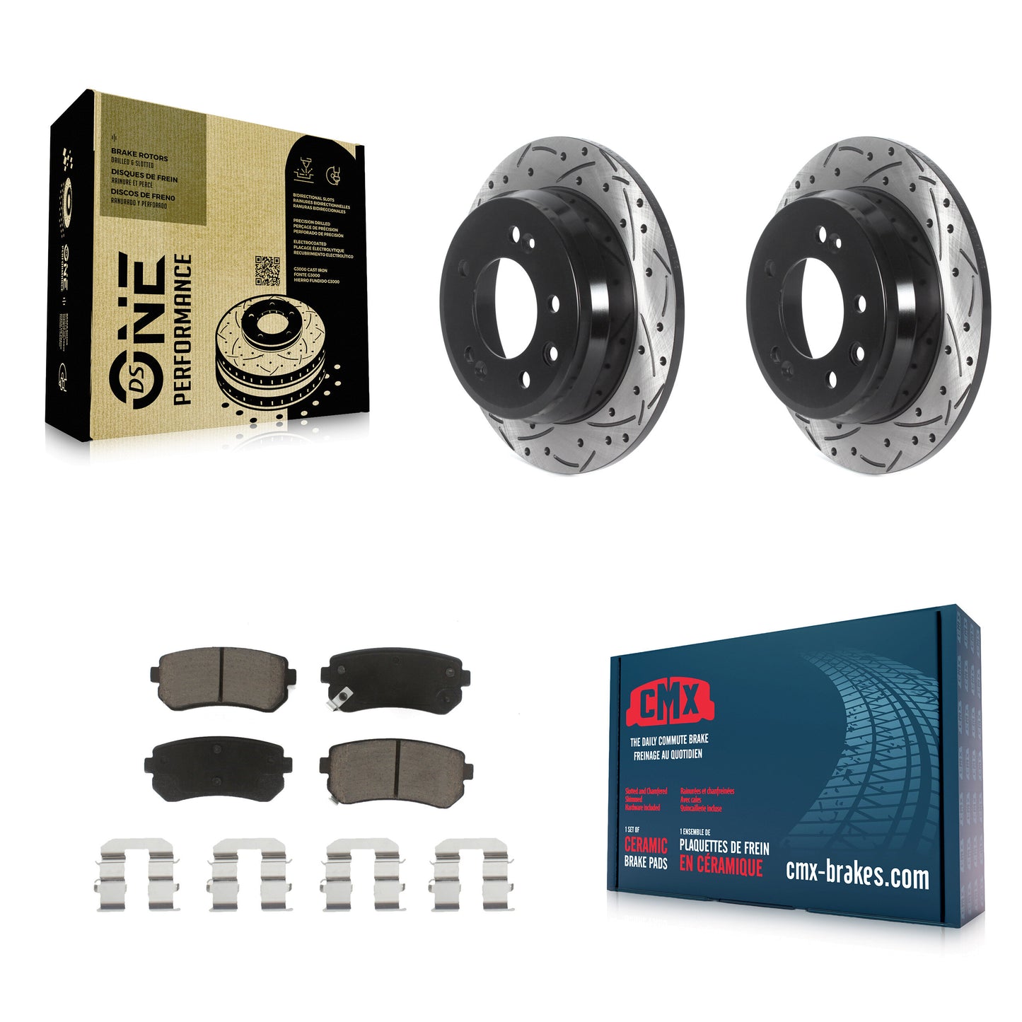 [Arrière] Kit de disque (percé rainuré revêtu) et plaquette (céramique) de frein pour Hyundai Elantra Tucson Kia Sportage KDC-100764