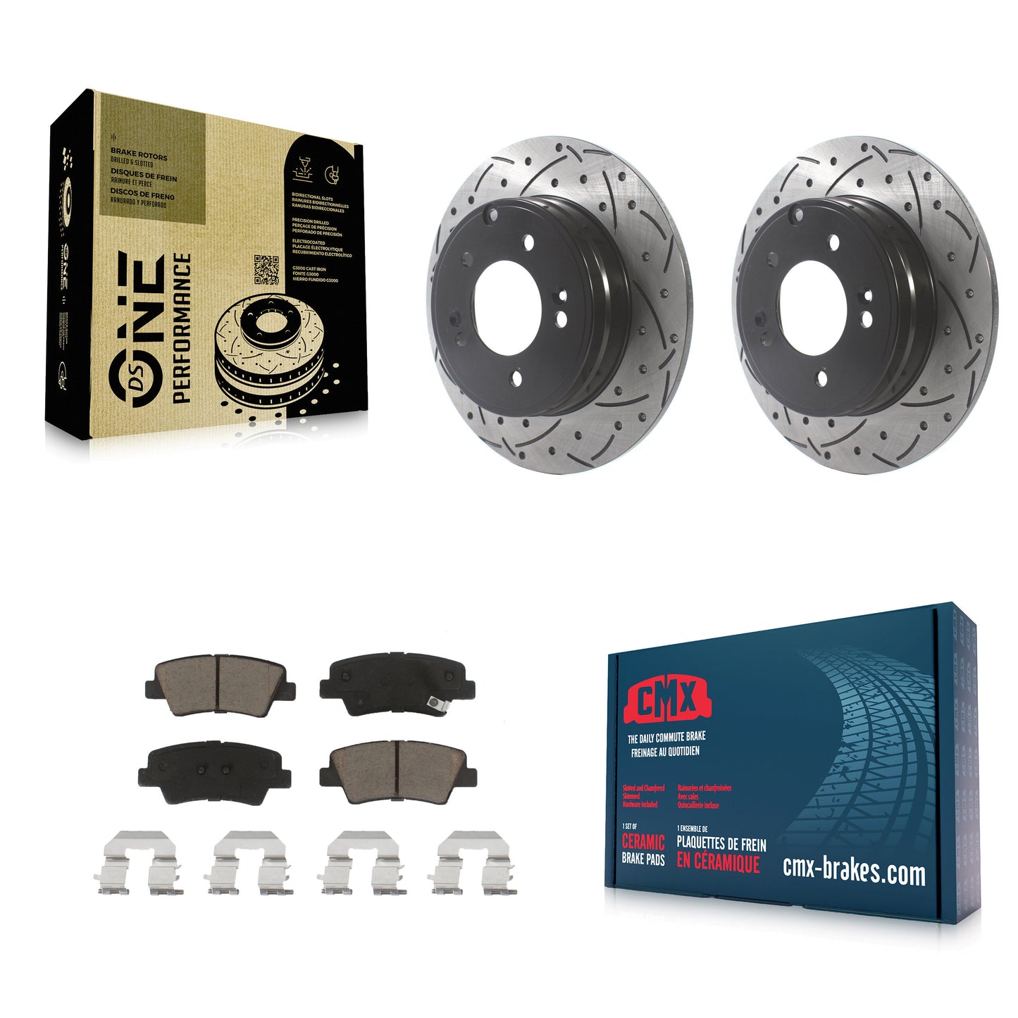 [Arrière] Kit de disque (percé rainuré revêtu) et plaquette (céramique) de frein pour Hyundai Sonata Kia Optima Azera KDC-100765
