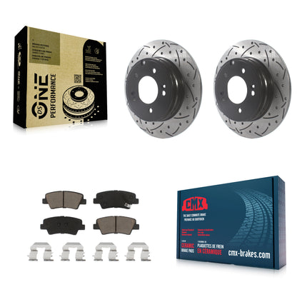 [Arrière] Kit de disque (percé rainuré revêtu) et plaquette (céramique) de frein pour Hyundai Sonata Kia Optima Azera KDC-100765