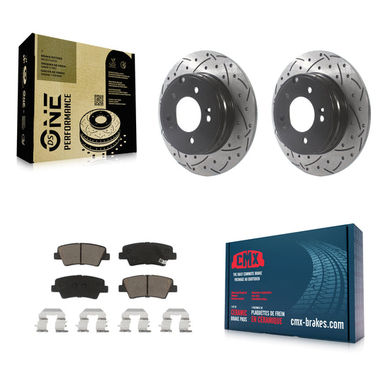 [Arrière] Kit de disque (percé rainuré revêtu) et plaquette (céramique) de frein pour Hyundai Sonata Kia Optima Azera KDC-100765