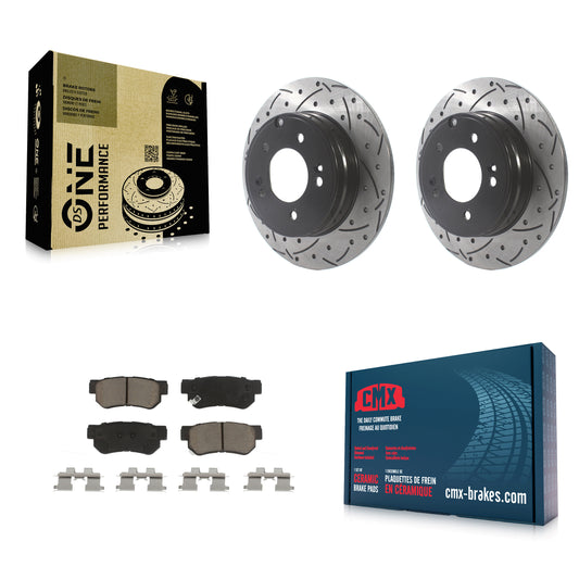 [Arrière] Kit de disque (percé rainuré revêtu) et plaquette (céramique) de frein pour Hyundai Sonata 3.3L KDC-100773