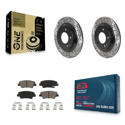 [Arrière] Kit de disque (percé rainuré revêtu) et plaquette (céramique) de frein pour Hyundai Sonata Azera KDC-100774