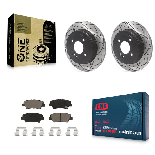 [Arrière] Kit de disque (percé rainuré revêtu) et plaquette (céramique) de frein pour 2011 Hyundai Accent KDC-100775