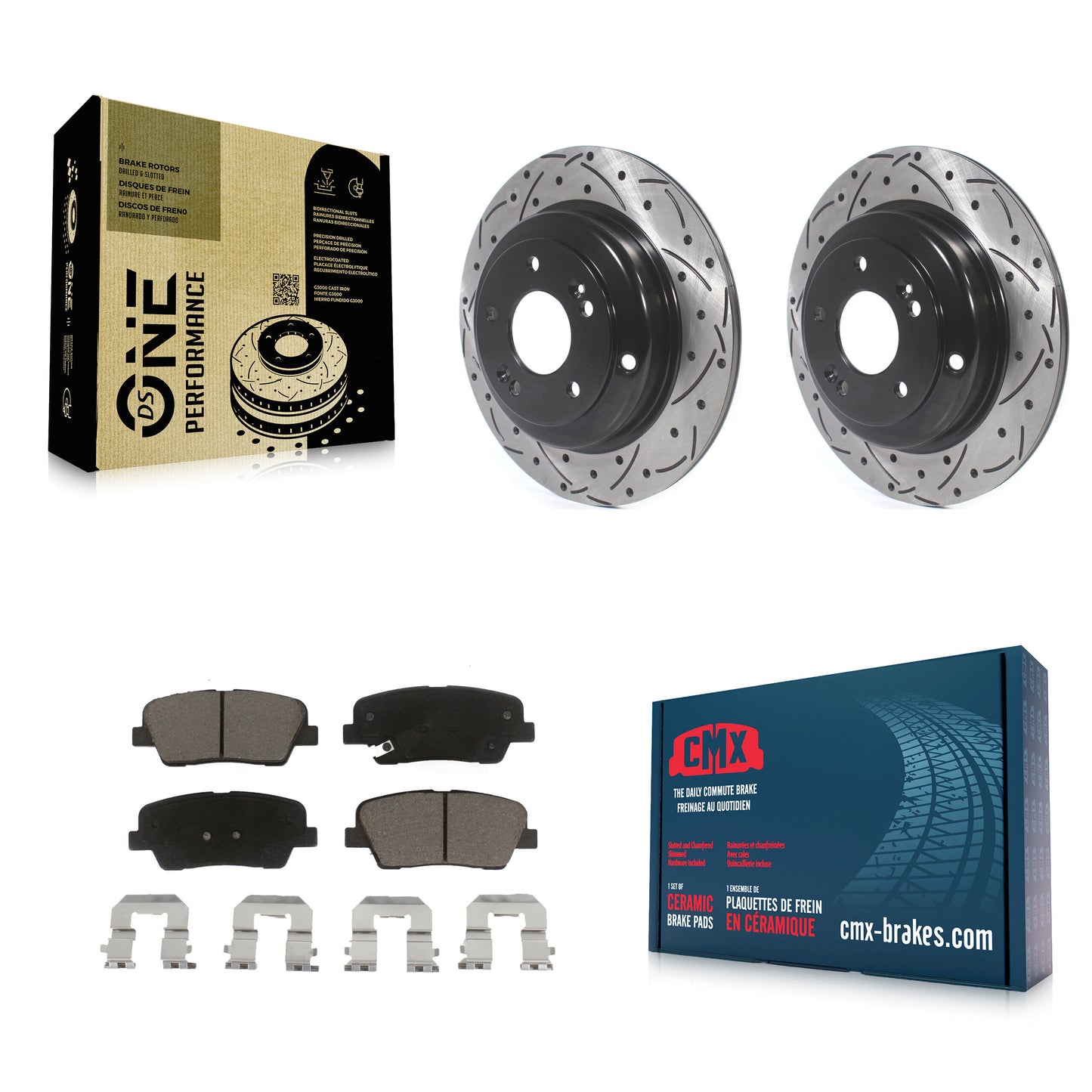 [Arrière] Kit de disque (percé rainuré revêtu) et plaquette (céramique) de frein pour Hyundai Genesis Coupe KDC-100777