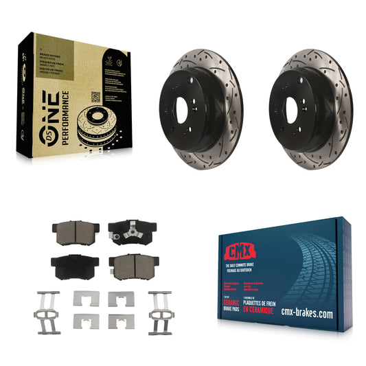 [Arrière] Kit de disque (percé rainuré revêtu) et plaquette (céramique) de frein pour Honda CR-V Acura RDX KDC-100781