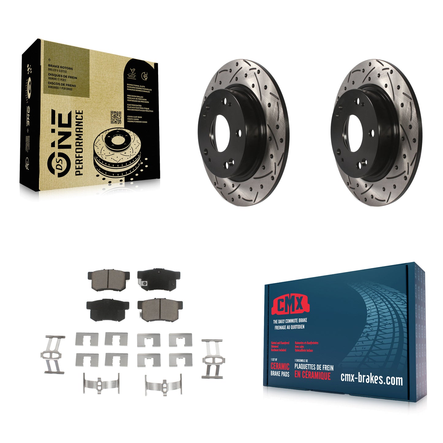 [Arrière] Kit de disque (percé rainuré revêtu) et plaquette (céramique) de frein pour Honda Civic Acura ILX CSX KDC-100782