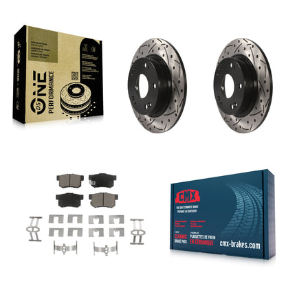 [Arrière] Kit de disque (percé rainuré revêtu) et plaquette (céramique) de frein pour Honda Civic Acura ILX CSX KDC-100782