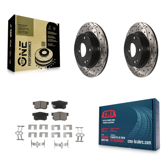 [Arrière] Kit de disque (percé rainuré revêtu) et plaquette (céramique) de frein pour Honda Civic Acura ILX CSX KDC-100782