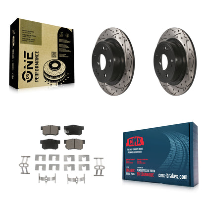 [Arrière] Kit de disque (percé rainuré revêtu) et plaquette (céramique) de frein pour Honda Accord Acura ILX KDC-100783