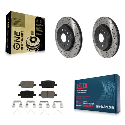[Arrière] Kit de disque (percé rainuré revêtu) et plaquette (céramique) de frein pour Chevrolet Traverse GMC Acadia Cadillac XT5 Buick Enclave Blazer XT6 KDC-100785