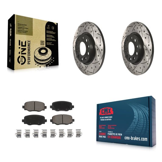 [Arrière] Kit de disque (percé rainuré revêtu) et plaquette (céramique) de frein pour Jeep Cherokee Chrysler 200 KDC-100788