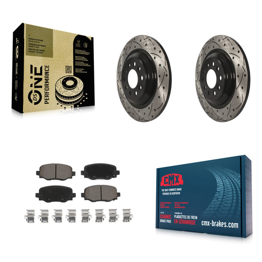 [Arrière] Kit de disque (percé rainuré revêtu) et plaquette (céramique) de frein pour 2014-2021 Jeep Cherokee avec Dual Piston Front Caliper KDC-100789