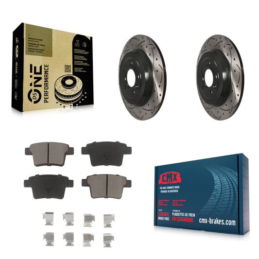 [Arrière] Kit de disque (percé rainuré revêtu) et plaquette (céramique) de frein pour Ford Five Hundred Freestyle Taurus Mercury Montego X Sable KDC-100791