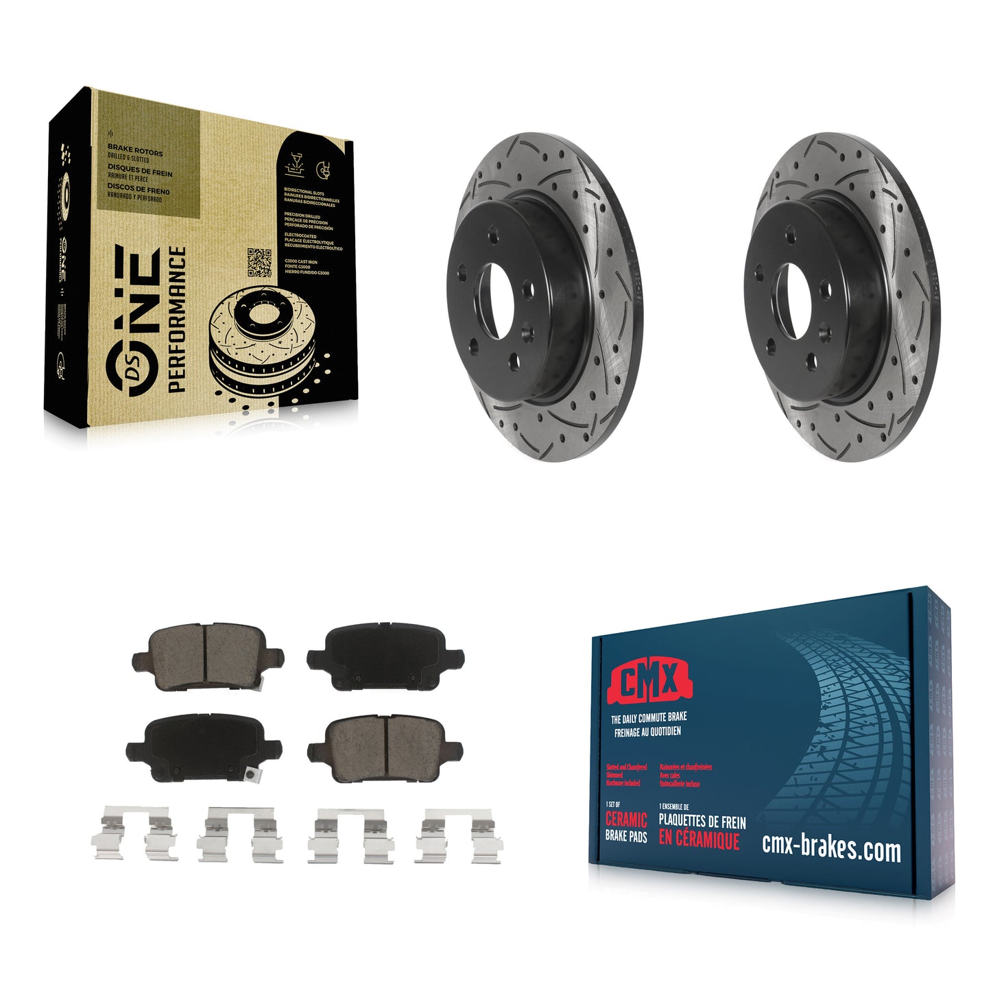 [Arrière] Kit de disque (percé rainuré revêtu) et plaquette (céramique) de frein pour Chevrolet Cruze Volt Bolt EV EUV KDC-100792